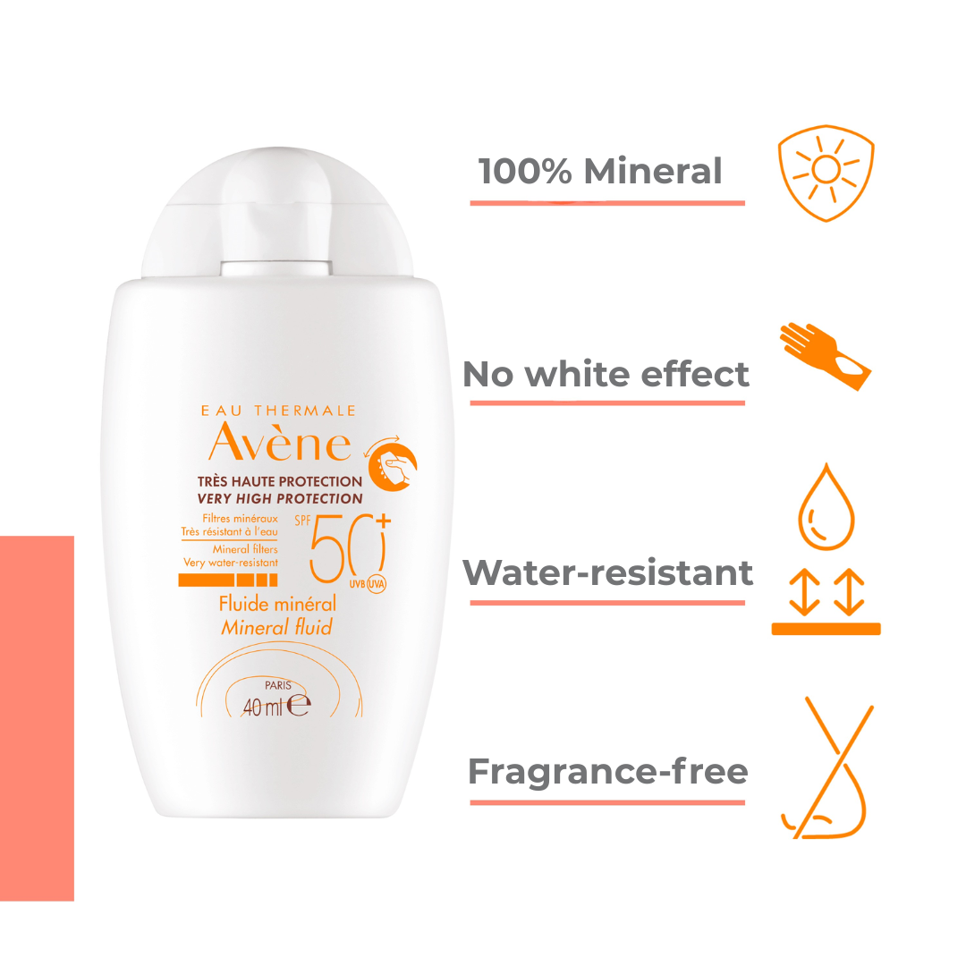 Avène mineral fluid SPF50+ Sunscreen 40ml | Ultra Light 100% Mineral Filter for Intolerant Skin - Matte Finish