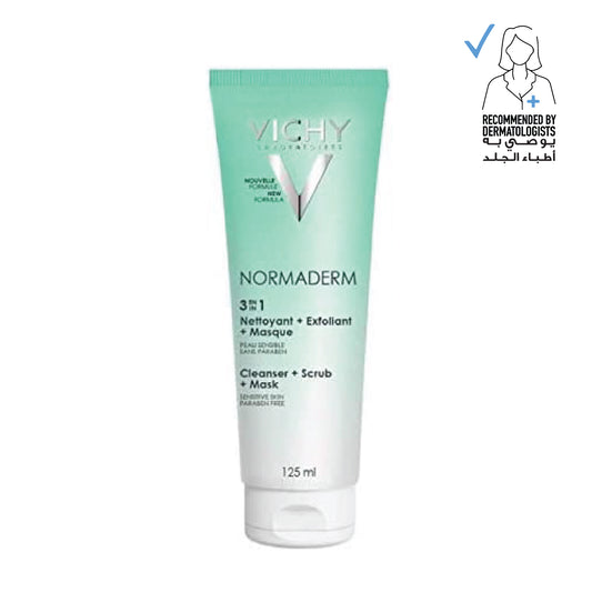 Vichy Normaderm 3 in 1 Cleanser, Scrub & Mask for Oily/Acne Skin with salicylic  & glycolic acid 125ml