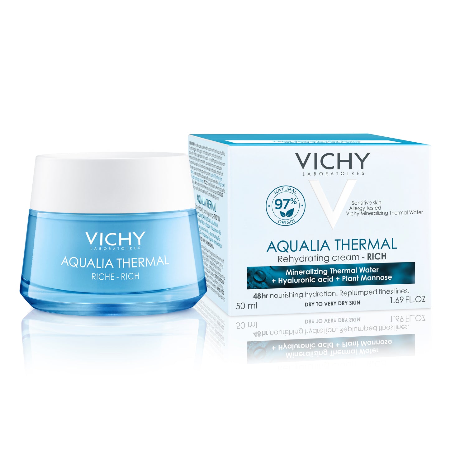 Vichy Aqualia Thermal Rich Face Cream Moisturizer for Dry Skin with Hyaluronic acid 50ml