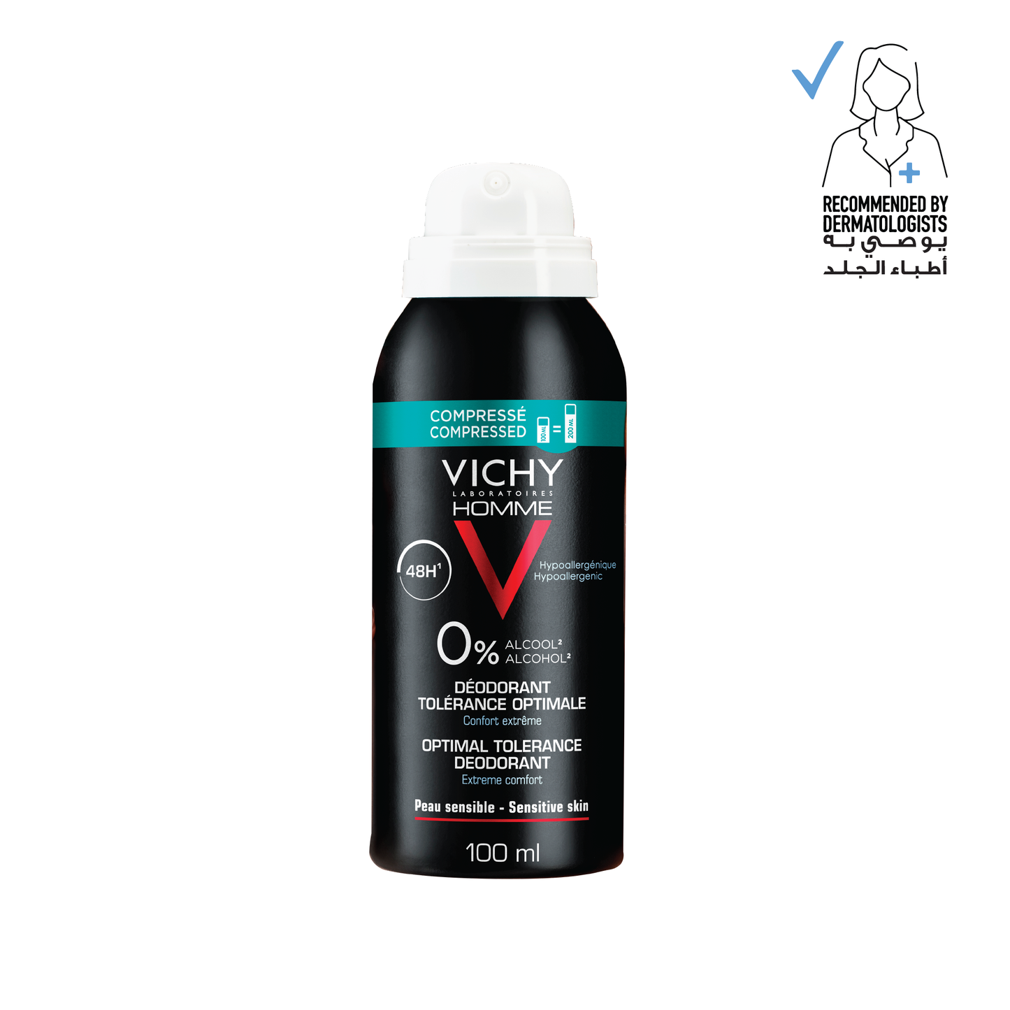 Vichy Homme 48 Hour Anti-Perspirant Optimal Tolerance Deodorant Spray for Men 100ml