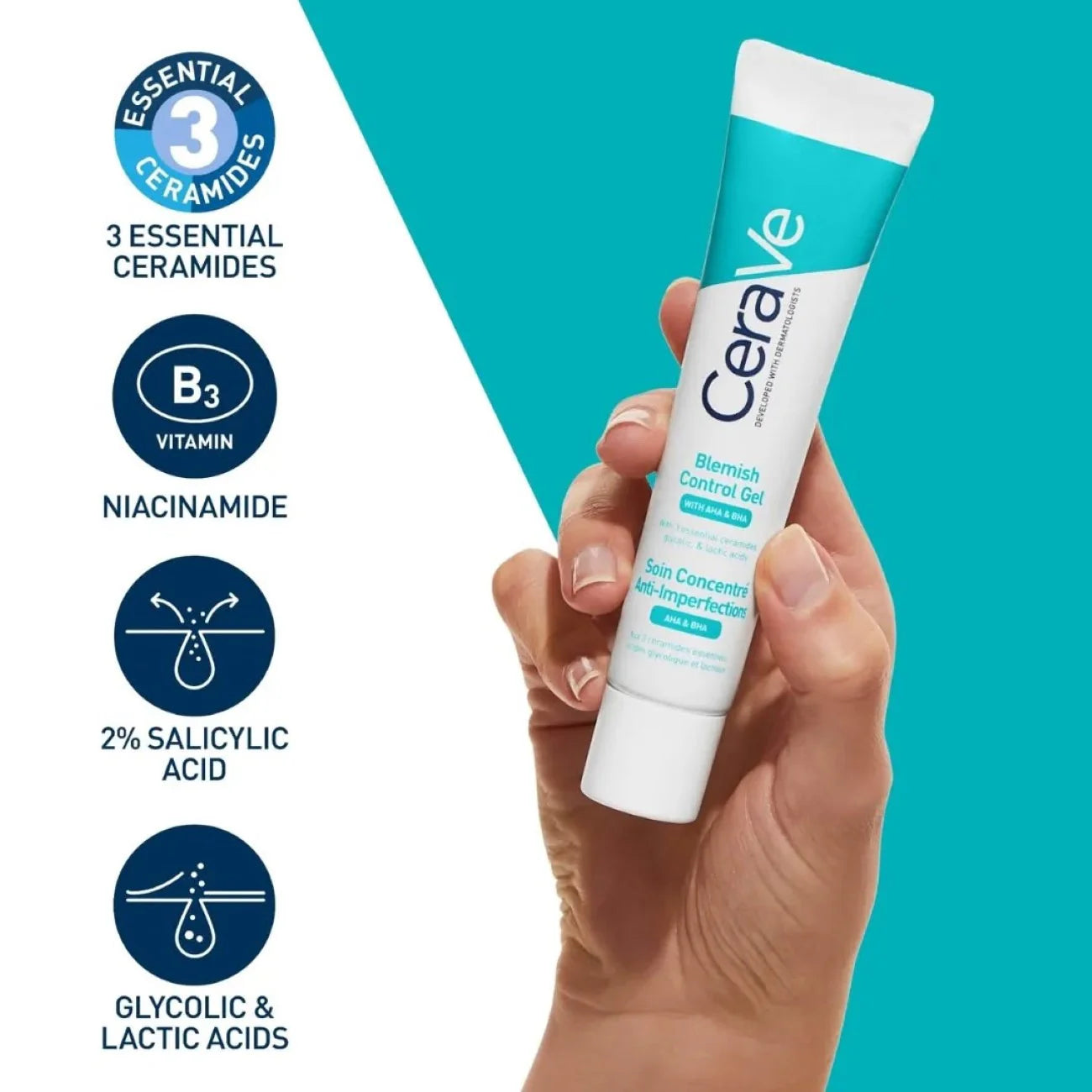 CeraVe Blemish Control Gel Facial Moisturizer For Acne & Blemishes with Glycolic Acid and Lactic Acid AHA/BHA