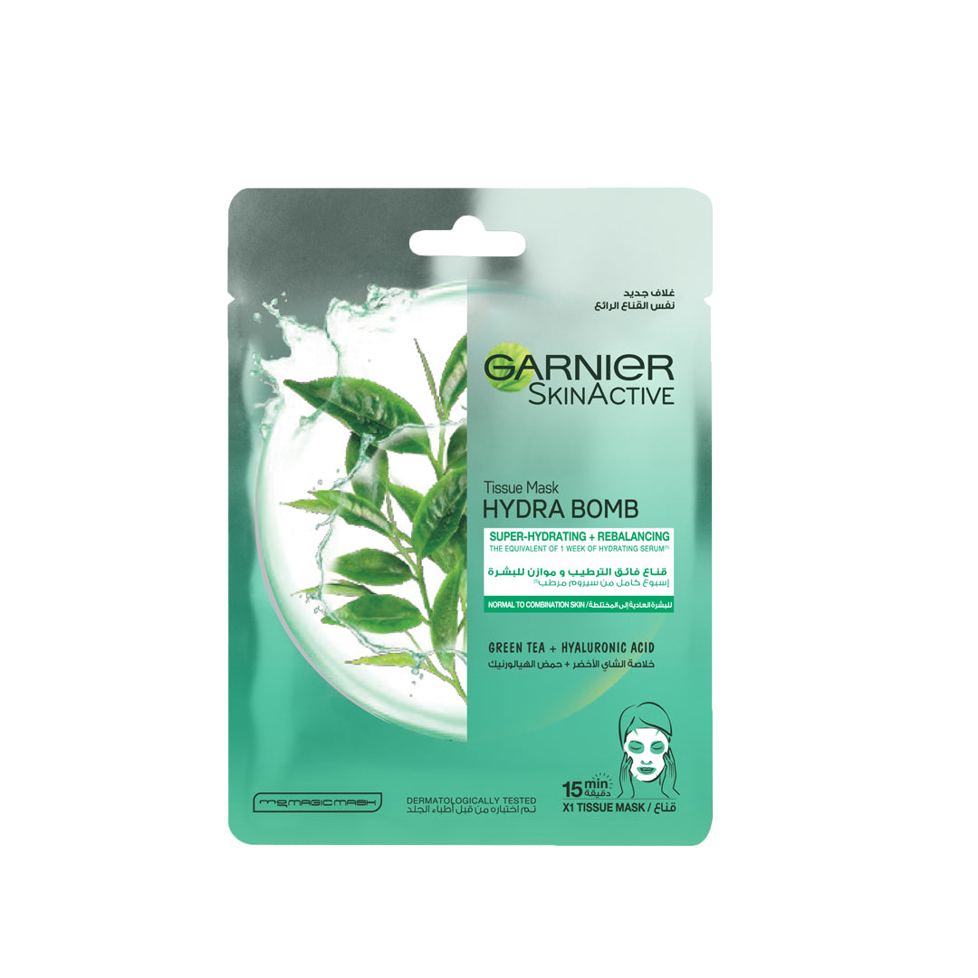 Garnier Hydra Bomb Green Tea Super-Hydrating & Rebalancing Tissue Mask for Normal to Combination Skin