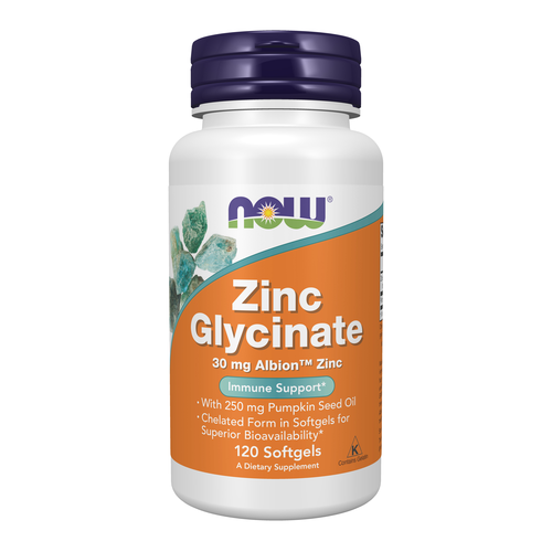 NOW® Zinc Glycinate 30mg AlbionTM Zinc 120 Softgels