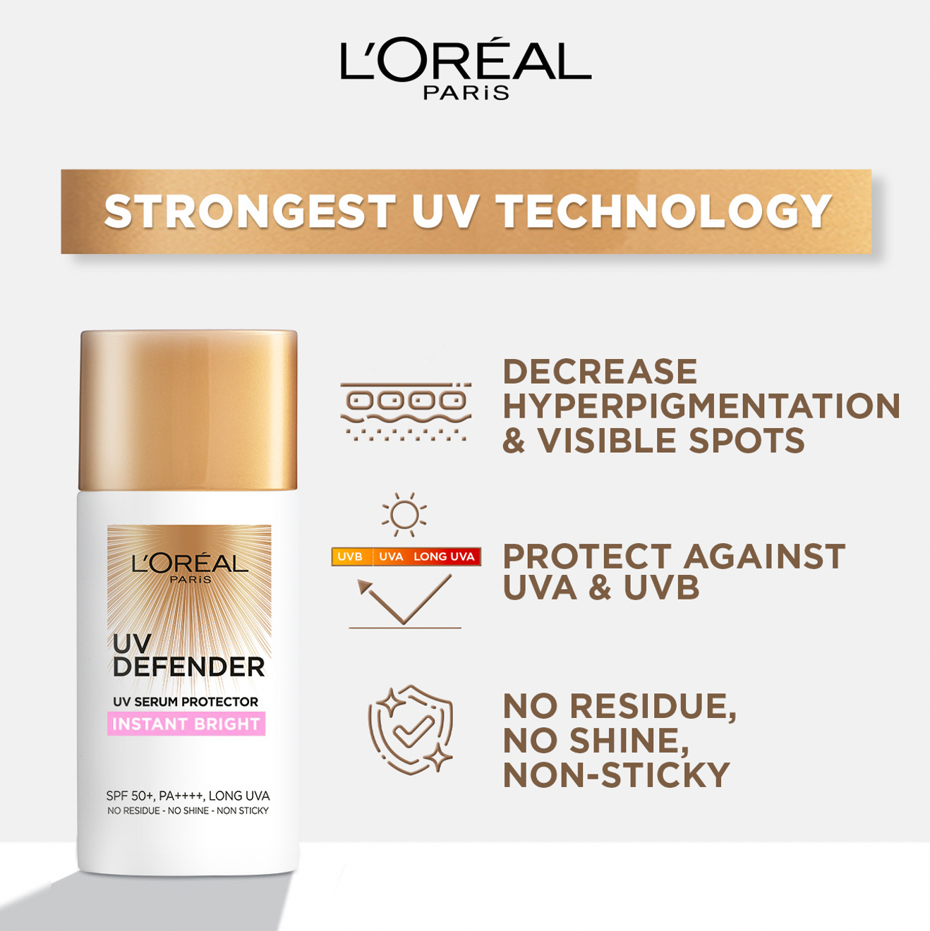 L'Oreal Paris UV Defender Sunscreen SPF50+/PA++++  -Instant Bright  50ml