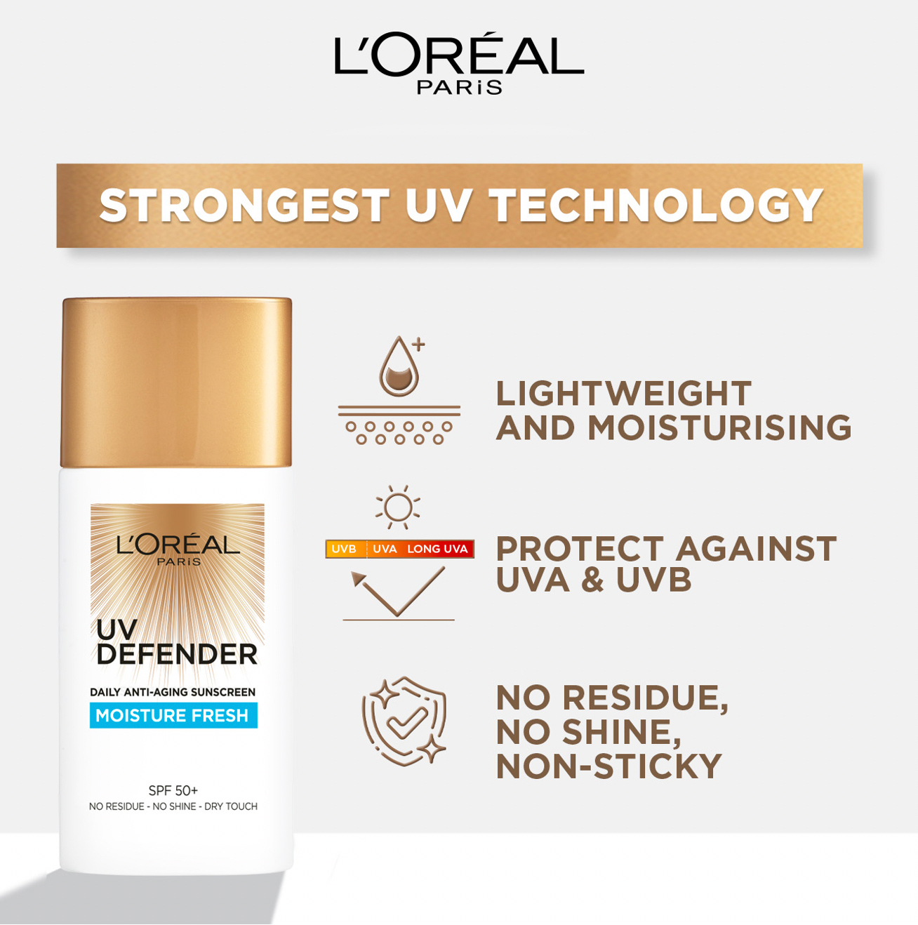 L'Oreal Paris UV Defender Sunscreen SPF50+/PA++++ - Moisture Fresh 50ml